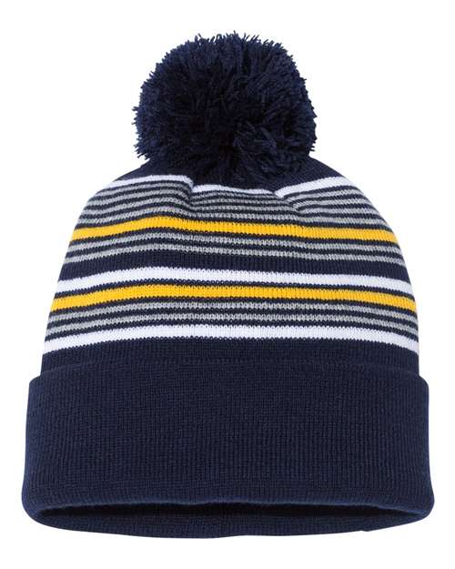 Sportsman SP60 12" Striped Pom-Pom Cuffed Beanie